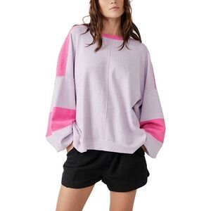 Free People Uptown Colorblock Pullover Sweater Pink Purple